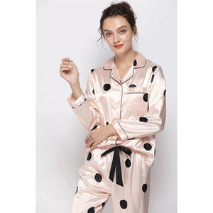 Ensemble de pyjama en satin à pois pour femmes, deux pièces, boutonné, manches longues, vêtements de nuit - Product Image 2