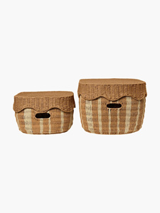 Boîtes de rangement en papier avec couvercle, paniers tissés faits à la main avec couvercle festonné, organisateur décoratif pour la maison, chambre d'enfant, ensemble de rangement pour cadeaux - Product Image 2