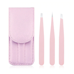 Juego de 3 Pinzas Profesionales Duraderas para Cejas, Pinzas de Acero Inoxidable de Precisión, Puntas Inclinadas y Planas, Estuche de Cuero PU - Product Image 5