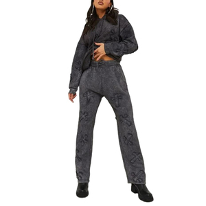 Survêtement femme 100% coton délavé à l'acide, respirant, coupe oversize, avec logo personnalisé, vente en gros - Product Image 1