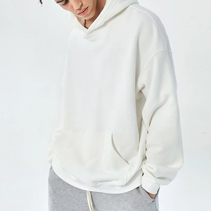 Sudadera con Capucha Blanca Extra Grande para Hombre, 100% Algodón Felpa, Color Sólido Informal, Corte Regular, Hombros Caídos - Product Image 4