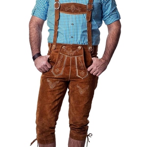 Vintage Style Leather Pants for Men Traditional Bavarian Lederhosen Shorts with Removable Suspenders and Horn Buttons - Product Image 1