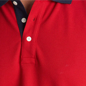 Camisa Polo Roja Sólida para Hombre, Cuello en Contraste, Manga Corta, Transpirable, Informal, para Verano, Golf, Tenis - Product Image 5