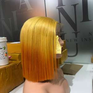 Perruque Bob Ombre Jaune Citron/Orange Extensions de Cheveux Raides, Cheveux Humains Vietnamiens - Product Image 3