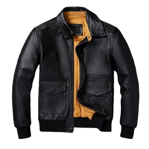 Men Genuine Cowhide <b>Leather</b> A2 <b>Pilot</b> <b>Jacket</b> Black Aviator Air Flight Bomber <b>Jacket</b> - Product Image 1