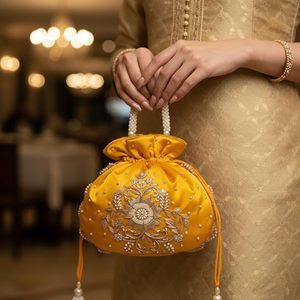 Bolsa Potli Bordada Económica con Diseño Tradicional Indio de Cuentas para Accesorios de Novia, Recuerdos de Boda y Regalos Festivos - Product Image 4