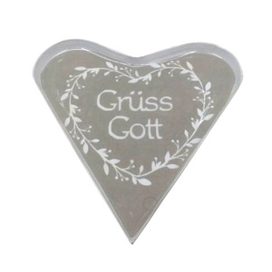 Plateau en fer décoratif en forme de cœur avec autocollant Gruss Gott, émail et couleur argent, plat et assiette pour servir également - Product Image 5