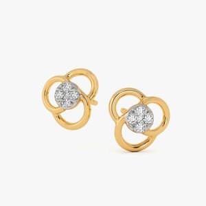 Pendientes de Oro Amarillo con Diamantes Cultivados en Laboratorio, Diseño Floral de Triple Aro - Product Image 2