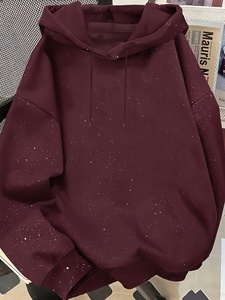 Sudadera con capucha de diseño con cremallera completa, estilo tribal con pedrería negra, oversize, de mezcla de algodón grueso y forro polar, estilo casual urbano - Product Image 2