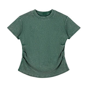 T-shirt femme 280g délavé à l'acide, coupe ajustée, extensible, manches courtes, style sexy, mode streetwear américaine, vêtement d'été - Product Image 3