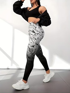 Leggings de cintura alta con estampado ondulado para mujer |   Pantalones de Yoga con Estampado Abstracto de Olas por Sublimación |   Leggings Deportivos de Poliéster y Elastano para Gimnasio - Product Image 2