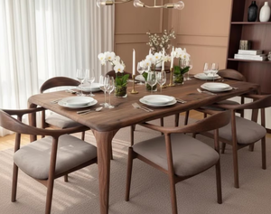 Table à manger en chêne massif américain, design rustique moderne et contemporain, meubles de salle à manger pour usage domestique - Product Image 6