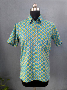 Chemise décontractée à manches courtes pour homme, imprimé géométrique, col rabattu, tissu en coton respirant, vêtements d'été - Product Image 4