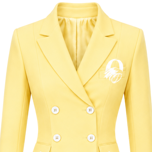 Blazer amarillo personalizado para mujer, doble botonadura, corte ajustado, manga larga, formal, para oficina, uniforme, traje, chaqueta con personalización - Product Image 3