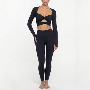 Ensemble de vêtements de sport pour femmes, soutien-gorge de sport à manches longues blanc, leggings taille haute, tenue de yoga sans couture, vêtements de fitness - Product Image 6