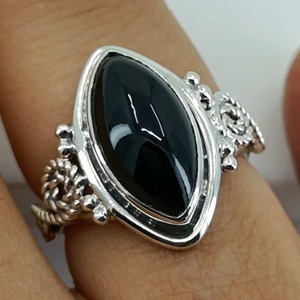 Black Onyx <b>Ring</b> 925 Sterling <b>Silver</b> Handmade Boho <b>Statement</b> Promise <b>Ring</b> for Women Natural Black Onyx Marquise July Birthstone - Product Image 3