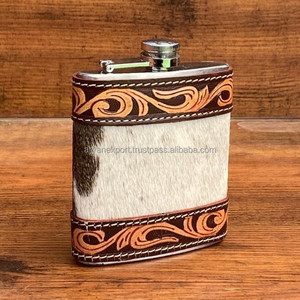 Frasco de cadera de 7oz de cuero de vaca mecanizado a mano de alta calidad, whisky, vino, botella de Alcohol de acero inoxidable, vasos de viaje para regalos - Product Image 2