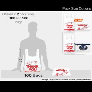 100 Sacchetti Bianchi Riutilizzabili a Forma di T-Shirt, Sacchetti per la Spesa con Scritta 'Thank You', per Piccole Imprese e Asporto - Product Image 3