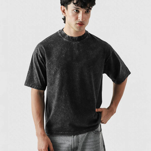 T-shirt décontracté pour homme en coton 100% écologique, noir délavé, à manches courtes, col rond, coupe oversize, couleur unie, tricot jersey vierge - Product Image 1