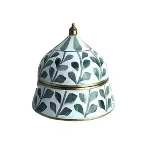 Olla de Acero Inoxidable con Incrustaciones de Madreperla y Tapa de Latón, Cazuela Decorativa para Servir en Buffet de Hotel - Product Image 1