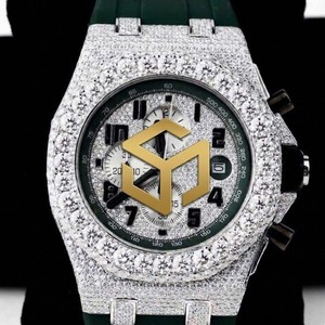 Reloj de Cuarzo Analógico Cronógrafo Octagonal con Diamantes para Hombre, de Lujo, con Correa de Goma Negra - Product Image 3