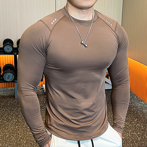 Men's <b>Long</b> <b>Sleeve</b> <b>Compression</b> <b>Shirt</b> O-Neck Solid Color Quick Dry Knitted Sporty Style Slim Fit - Product Image 5
