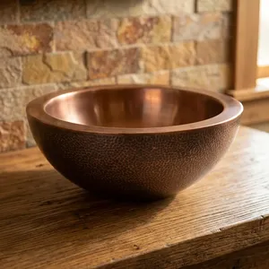 Double Wall Copper Sink Outside Hammered Inside Smooth Handmade Copper Bathroom Vessel Sink Luxury Decorative Wash <b>Basin</b> - Product Image 4