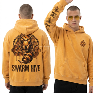เสื้อฮู้ดดี้วินเทจวอช 350GSM สีเทอร์ราคอตต้า ปักลายเหรียญทองรูปหัวกะโหลกไขว้ สำหรับผู้ชาย ผ้าฟลีซแบบแอซิด ผลิตโดยผู้ผลิตแบรนด์ส่วนตัว - Product Image 2