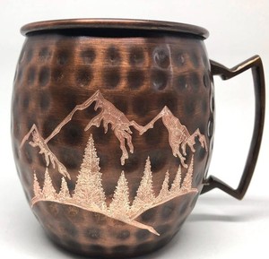 Hammered Copper Moscow Mule <b>Mug</b> With Gold T-Bar Handle Vintage Style Eco Friendly Drinkware Home Use Modernist Hammered - Product Image 1