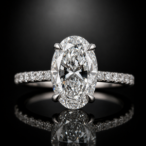 Anillo de Compromiso con Diamante de Corte Ovalado de 3 Quilates, Banda de Oro Blanco Sólido de 14K con Diamantes Laterales, Certificado IGI, Joyería Clásica para Mujer - Product Image 1