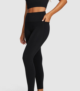 Leggings de yoga sans couture sur mesure pour femmes, couleur noire unie, taille élastique, vêtements de fitness - Product Image 4