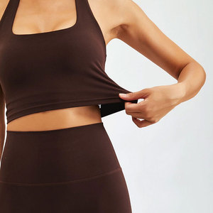 Women's Yoga Set Solid Color Seamless Crop <b>Top</b> High Waist Full Length Leggings 2 Piece Fitness Wear - Product Image 5