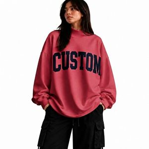 <b>Top</b> Selling Women's Applique Mock Neck Oversized Pullover Sweatshirt Customized Logo Printing Wholesale Bulk Manufacturers - Product Image 1