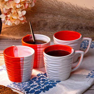 Multicolored Wavy Ceramic <b>Tea</b> <b>Cup</b> <b>Set</b> of 4 - Product Image 1