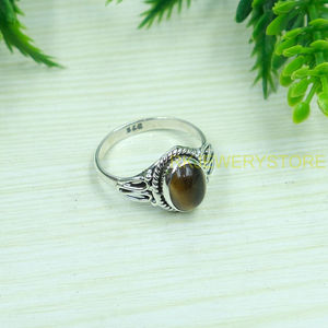 แหวนพลอยตาเสือสีน้ำตาลธรรมชาติ แหวนเงินแท้ 925 แหวนทำมือ แหวนแทนใจสำหรับเธอ เครื่องประดับตาเสือ ของขวัญคริสต์มาส - Product Image 2
