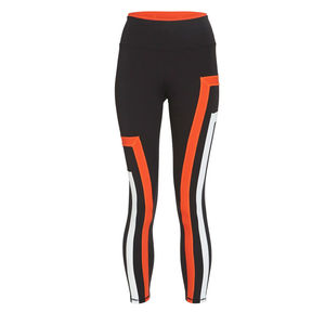 Leggings taille haute pour femmes, longueur intégrale, design sportif rayé, noir, orange, blanc, pantalon de yoga extensible pour l'entraînement - Product Image 1