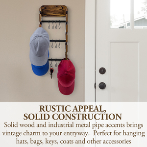 MyGift madera rústica y Metal negro montado en la pared sombrero y accesorios organizador estante para Amazon artículo caliente para almacenamiento de pared - Product Image 6