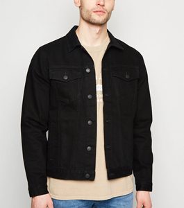 Chaqueta de Mezclilla Negra para Hombre, Corte Regular, Cierre de Botones, Color Sólido, Estilo Casual para Otoño, Tejido de Algodón, Detalle de Costuras - Product Image 5
