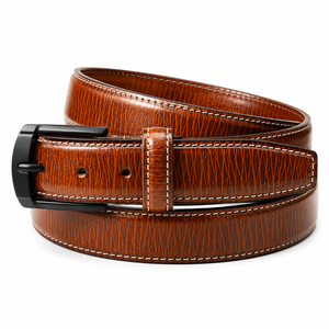 Ceinture en cuir véritable pour homme, en cuir de vachette, couleur unie, boucle à ardillon, formelle, décontractée, largeur 35 mm, durable, moulage monobloc - Product Image 2