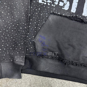 Durable Quality Zipper Distressed Hoodie <b>Rhinestone</b> New Arrived Best Price Zip up <b>Jacket</b> Acid Wash Men Fleece Streetwear Hoodie - Product Image 4
