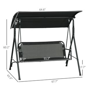 Dondolo da Esterno a 3 Posti Nero con Cuscino, Struttura in Acciaio e Tettuccio Inclinabile Regolabile per Patio e Giardino - Product Image 3