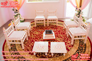 พิธีกรรมแต่งงานใหม่เก้าอี้อินเดีย Mandap เก้าอี้ที่นั่งต่ำไม้ Vidhi Mandap ออกแบบเฟอร์นิเจอร์อินเดียจัดงานแต่งงาน - Product Image 3