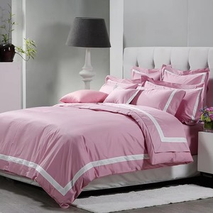 Ensemble de couette rose uni 3 pièces en coton, style moderne, lavable, pour usage domestique, 400TC - Product Image 1