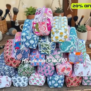 Toiletry Bag Handmade Floral Cosmetic Bags Zipper Closure Portable <b>Makeup</b> Pouches Small Capacity Textile Organizers - Product Image 2