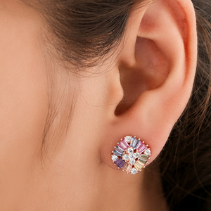 Rose Gold Plated Flower <b>Stud</b> <b>Earrings</b> With <b>Crystal</b> Rhinestones For Women Party Jewelry Cute Alloy <b>Earrings</b> - Product Image 4