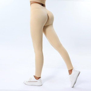2 Piece Solid Athletic Seamless Yoga <b>Leggings</b> Set <b>Scrunch</b> <b>Bum</b> Gym Workout Fitness Plus Size Women Eco-Friendly Water Lightweight - Product Image 3