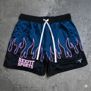 REXFIT SPORTS ผู้ผลิตตามสั่ง กางเกงขาสั้นตาข่ายสีเหลืองคุณภาพสูงสำหรับผู้ชาย ลายกราฟิกเปลวไฟ กางเกงวิ่งออกกำลังกายสำหรับผู้ชาย - Product Image 6