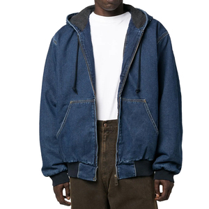 Sweat-shirts en jean à fermeture éclair pour homme, taille plus, couleur bleue, coton léger, poignets élastiques et poches - Product Image 3