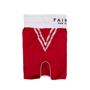 Pantalones Cortos de Boxeo Fairtex Personalizados Más Vendidos, Rojos Satinados con Cintura Elástica Blanca, Etiqueta Fairtex, Pantalones Cortos de Combate, Sublimación OEM - Product Image 4