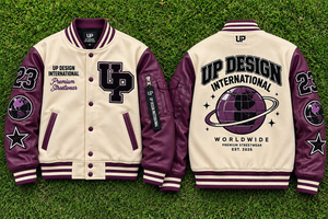 Veste de baseball personnalisée crème et violette avec manches en cuir, veste bomber de qualité supérieure, logo streetwear brodé - Product Image 6